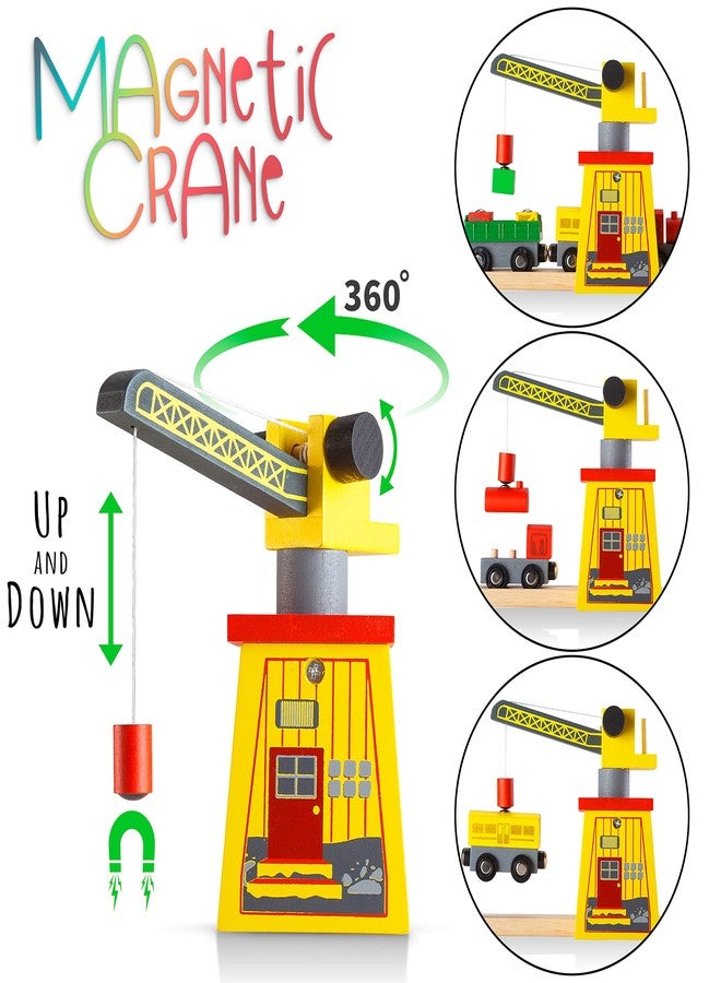 KipiPol Wooden Train Sets for Boys 2-4-7 - 38 Pcs Wood Train Set for Toddlers w/Crane, Bridge & Wooden Train Tracks - Train Toys for 3 Year Old Boys & Girls - Fits Thomas Brio IKEA Melissa and Doug - Image 5